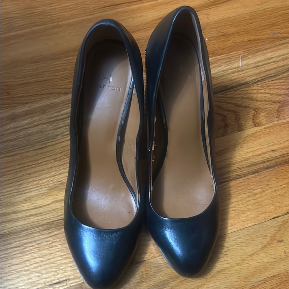 Halston Heritage Black Leather Classic Pumps w/Silver Stud Heels